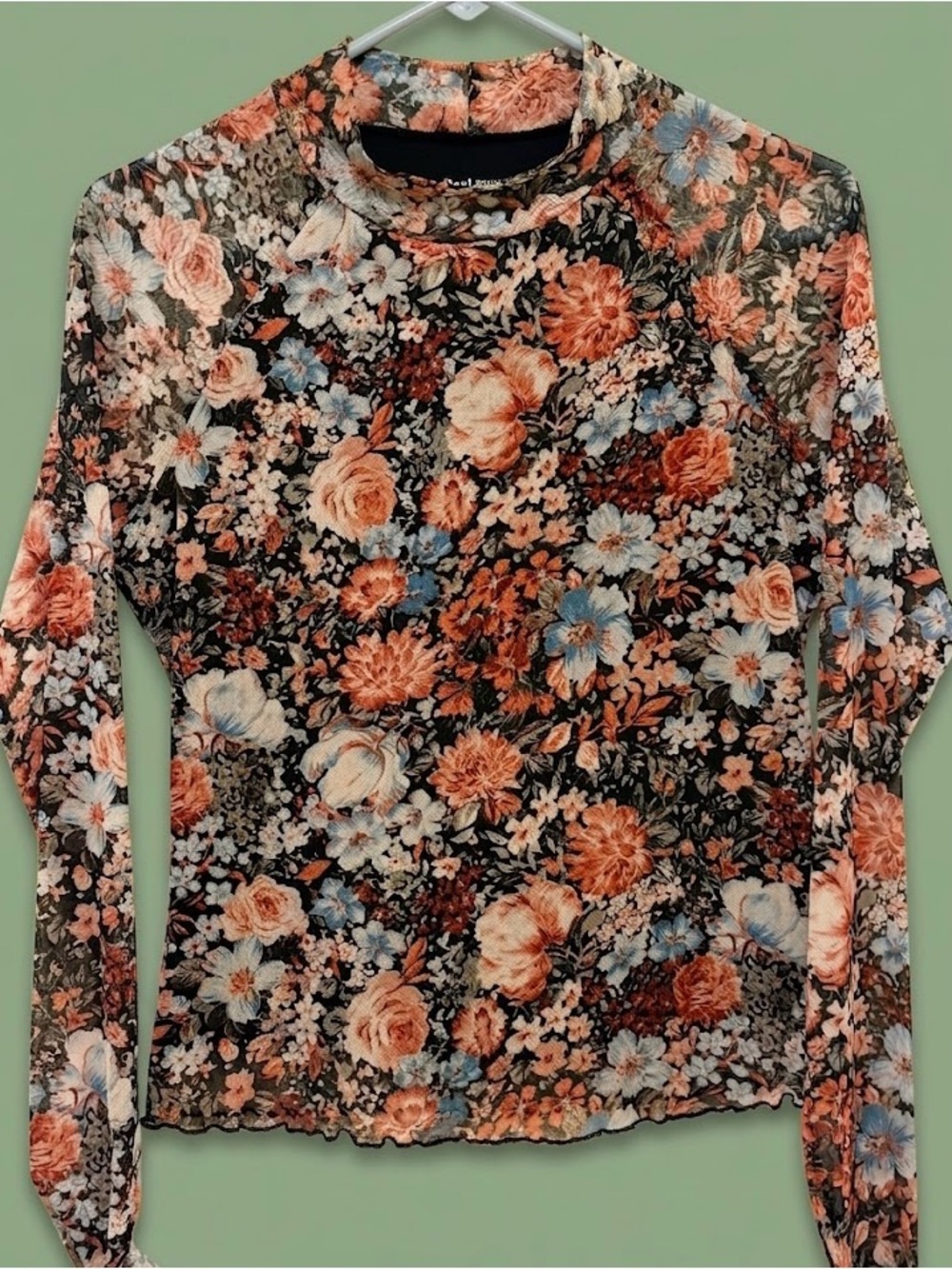 Floral Mesh Long-Sleeve Top in Multi-Color